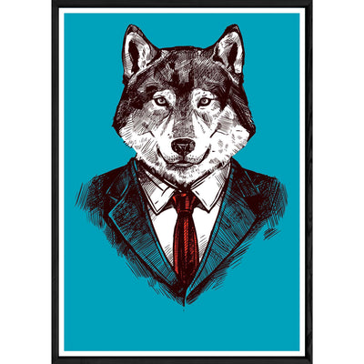 Tableau loup avec cadre noir – Taille 32x42