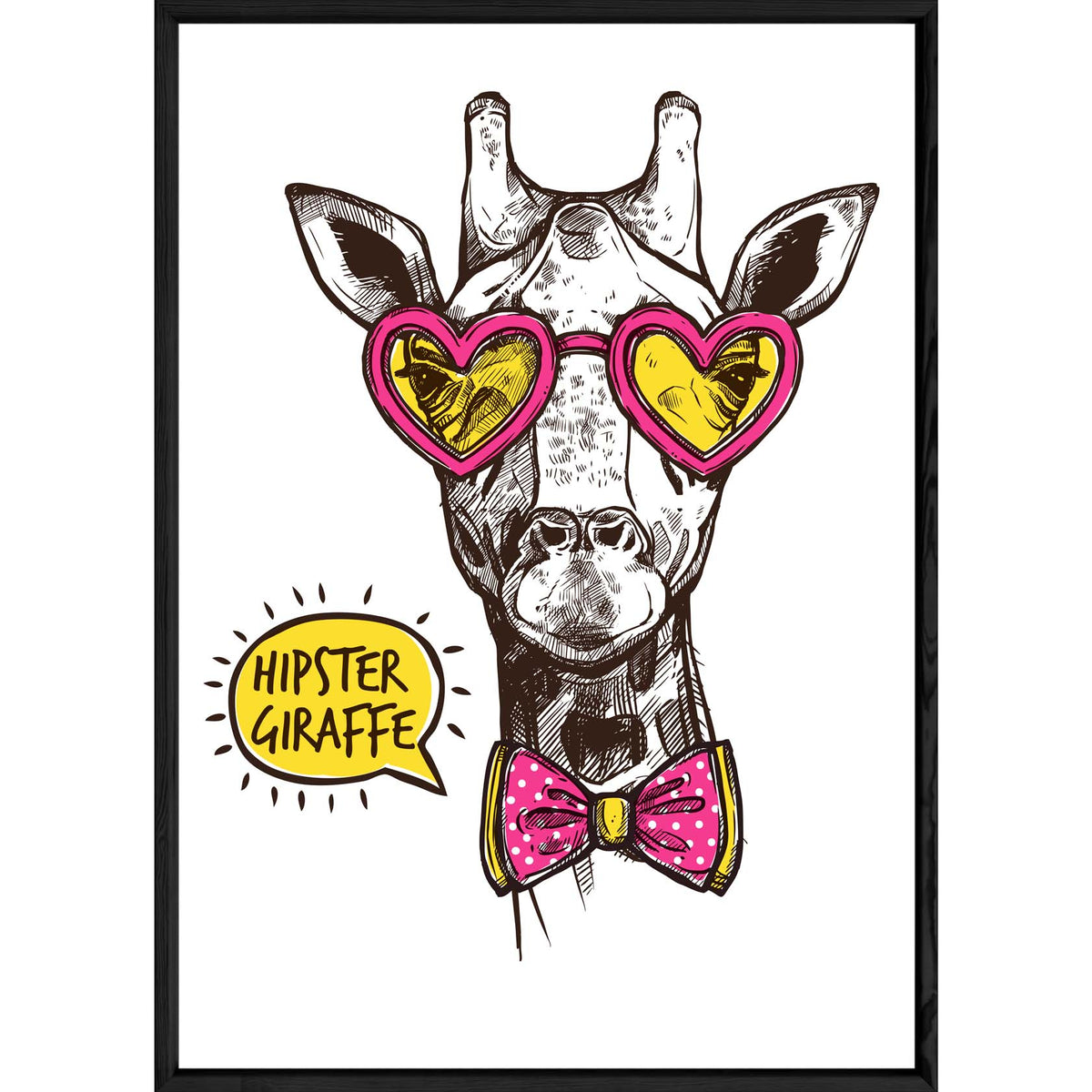 Tableau girafe pop avec cadre noir – Taille 23x32