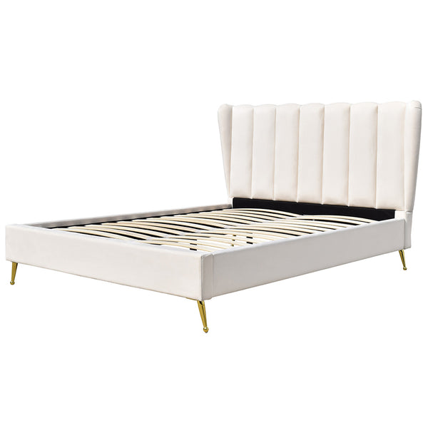 Lit en velours beige 140x190 + sommier à latte