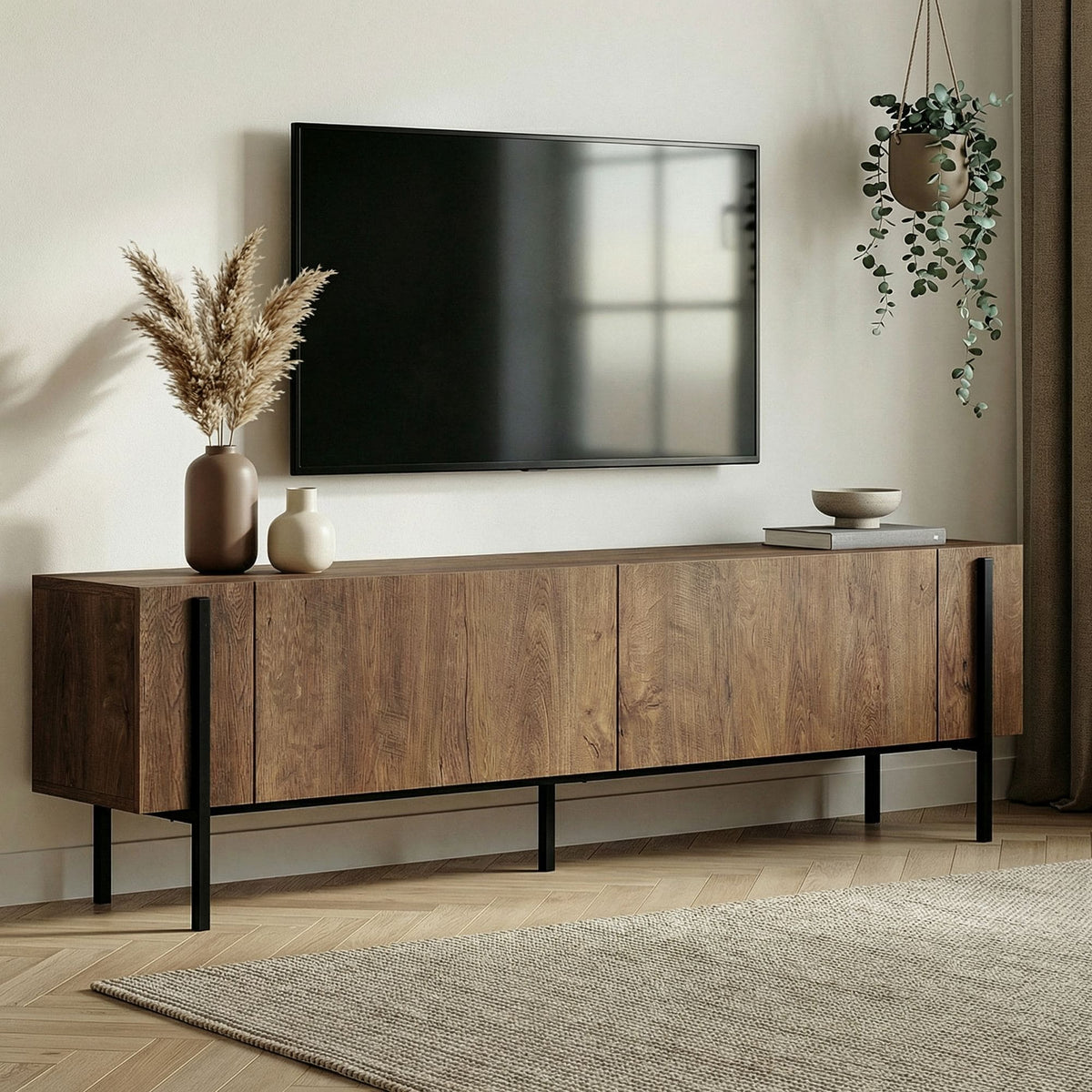 Meuble tv en bois anthracite pied noir L180