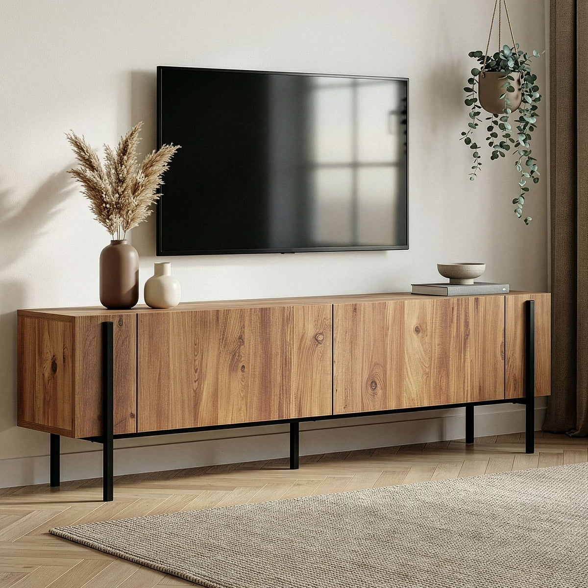 Meuble tv en bois anthracite pied noir L180