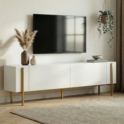 Meuble tv en bois blanc pied doré L180