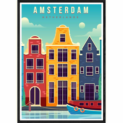 Tableau Amsterdam avec cadre noir POP – Taille 32x42