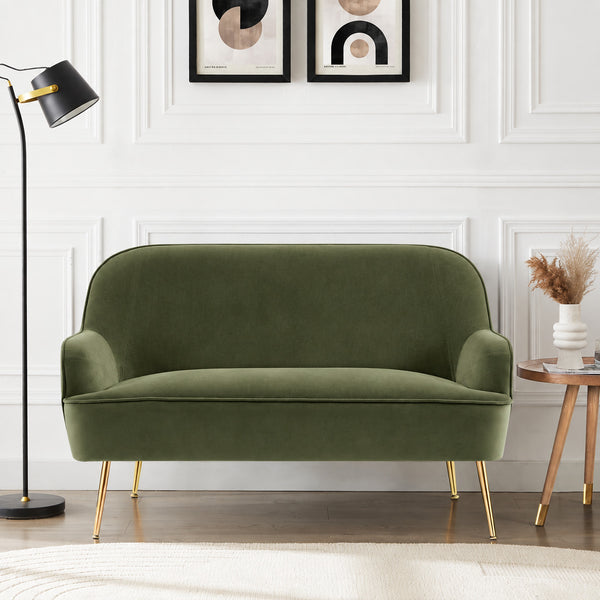 Canapé droit fixe 2 places velours vert