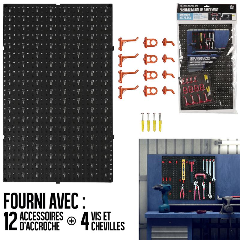 Panneau mural rangement outils 12 accroches