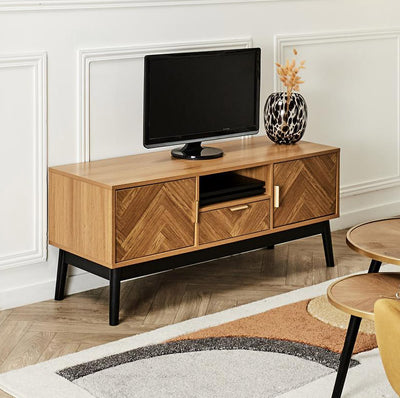 Meuble TV en bois effet chevron vintage
