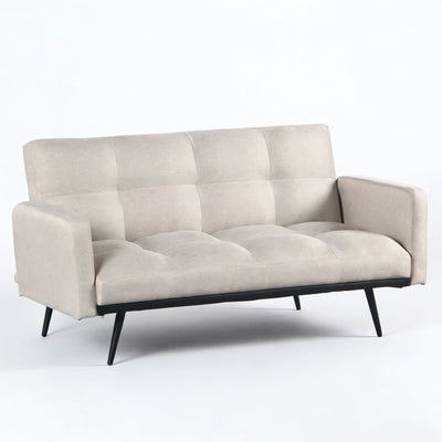 Canapé 2 places convertible en tissu beige avec pieds en métal noir