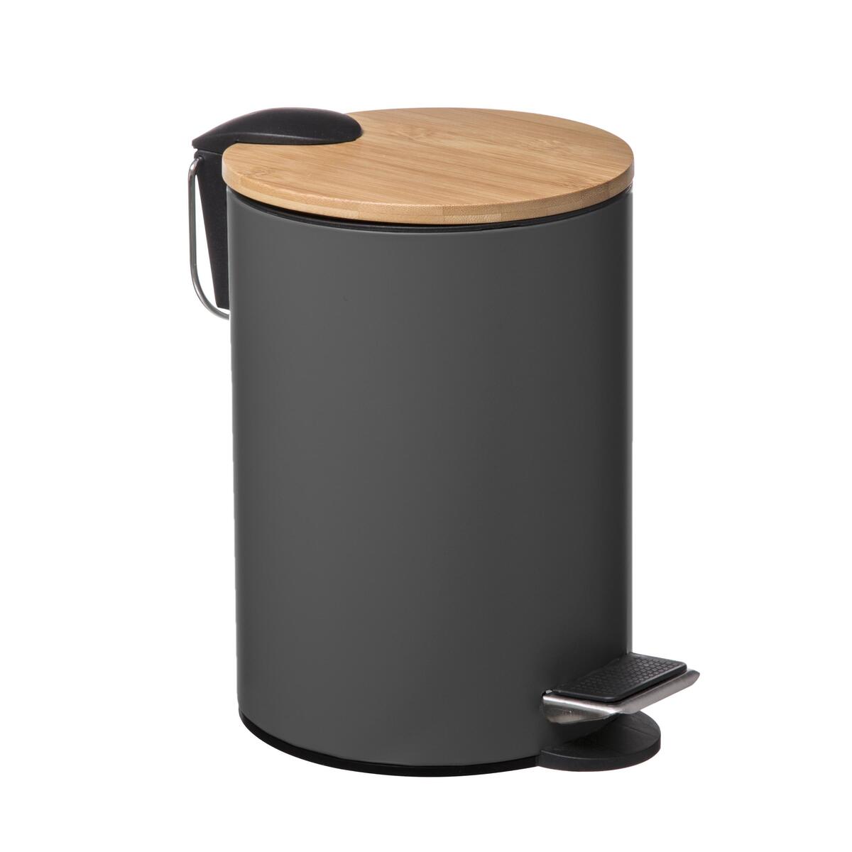 Poubelle grise anthracite en métal et bois 3L