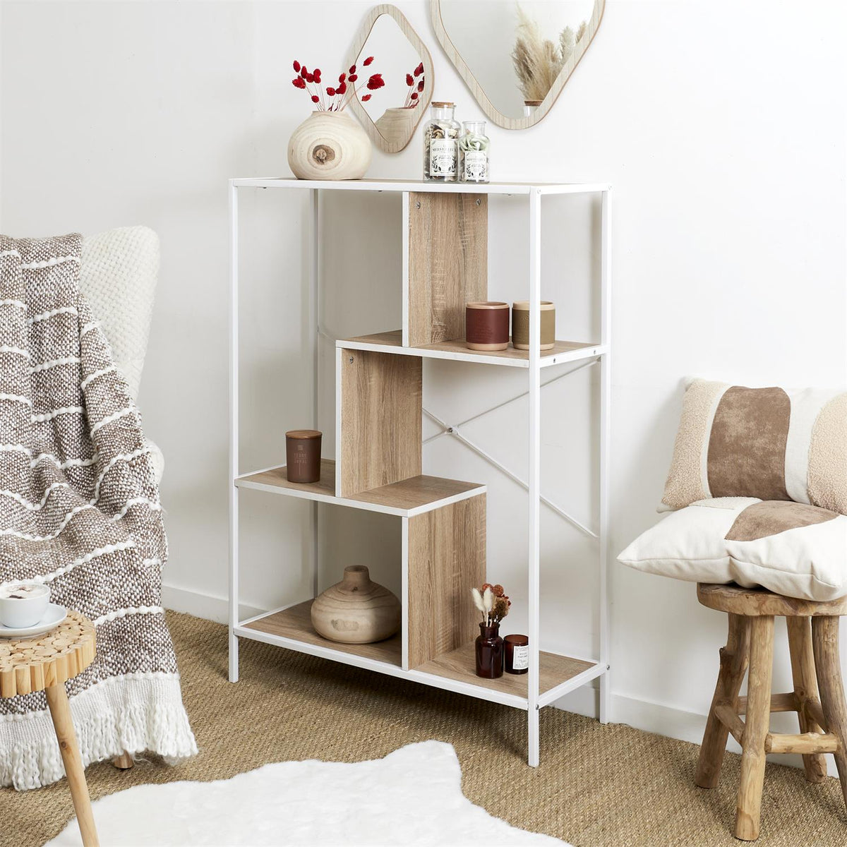 Etagère en bois et métal blanc H115