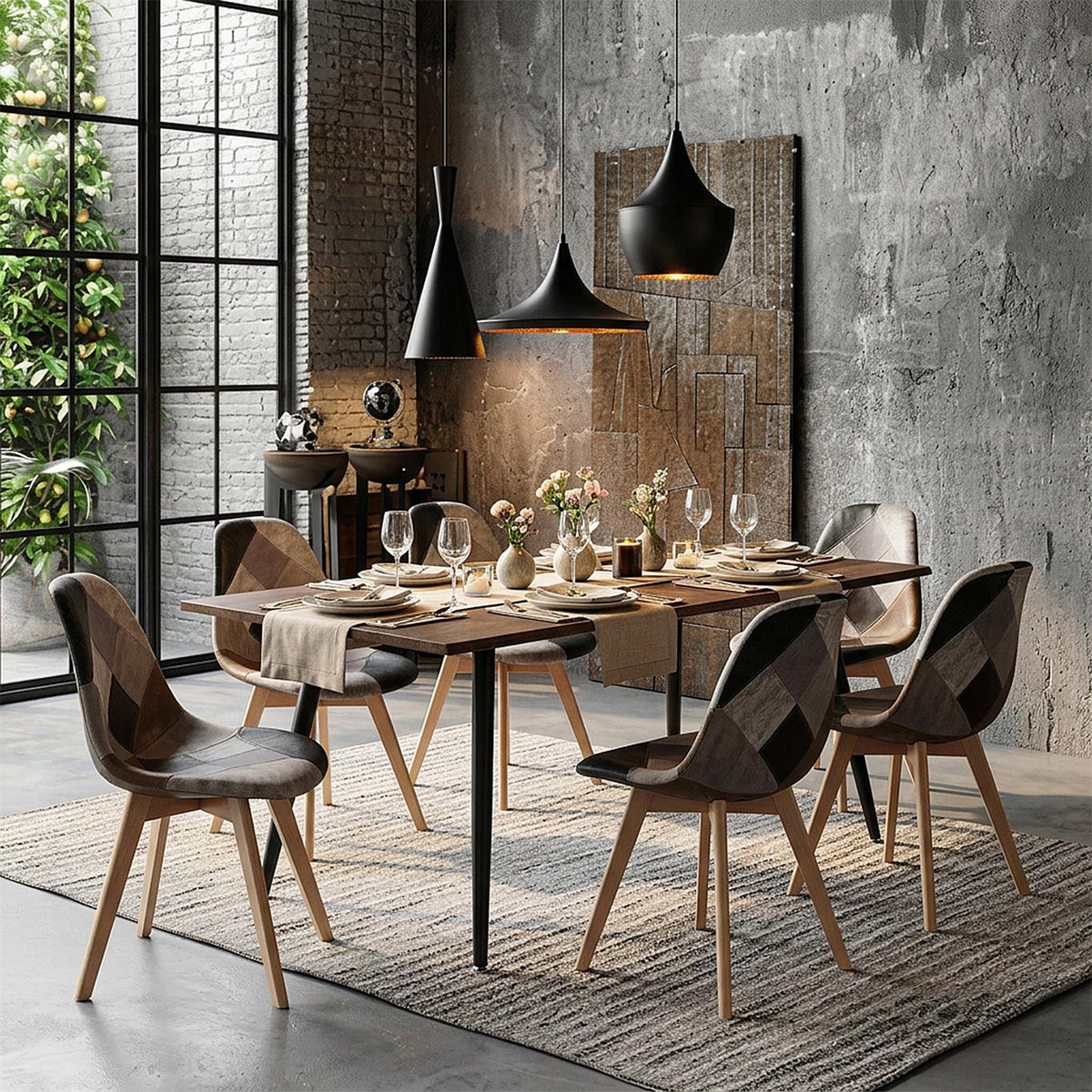 Table à manger extensible effet chêne et pieds noirs 6 à 8 personnes jusqu'à L210 x P90 cm