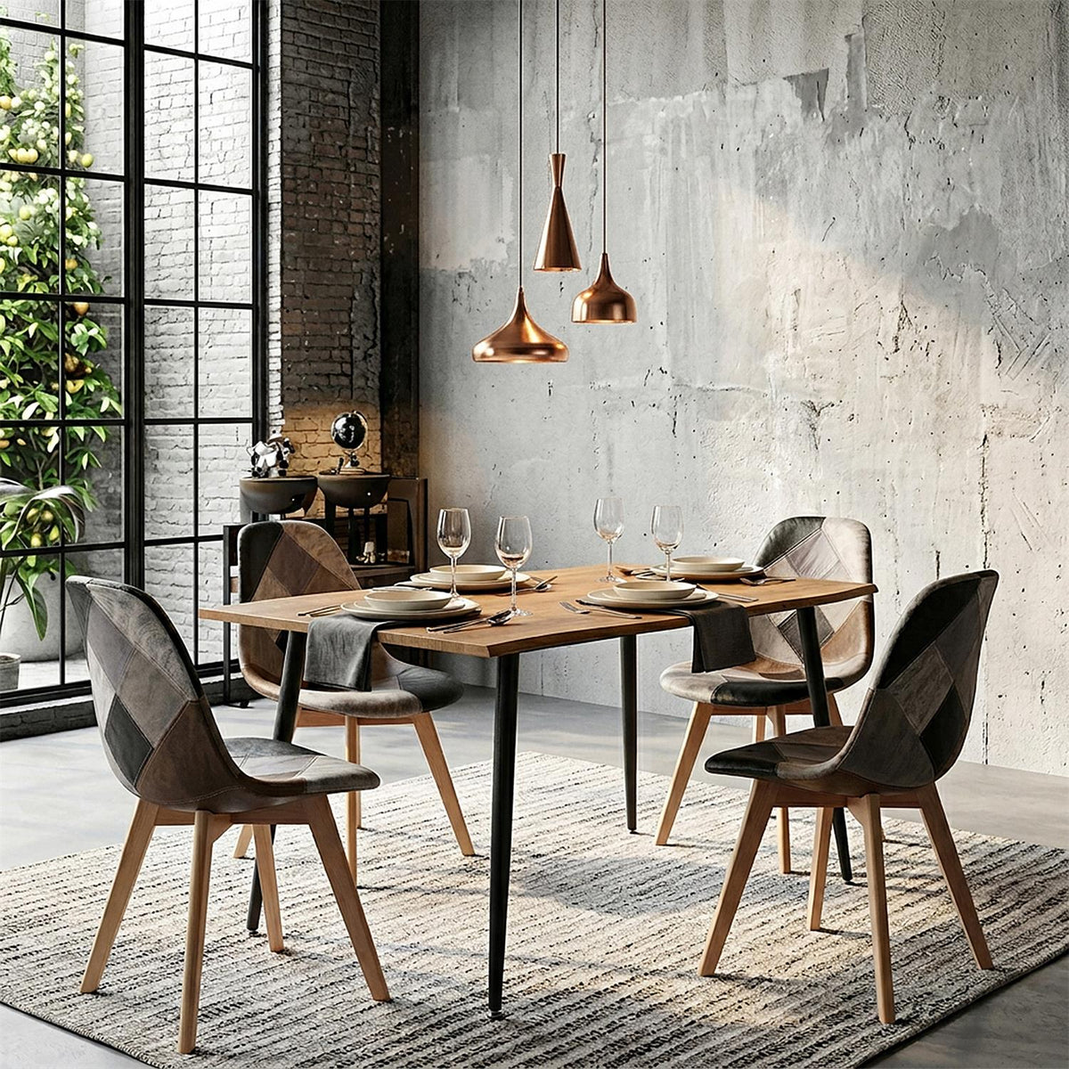 Table à manger extensible effet bois et pieds noirs 4 à 6 personnes jusqu'à L160 x P70 cm