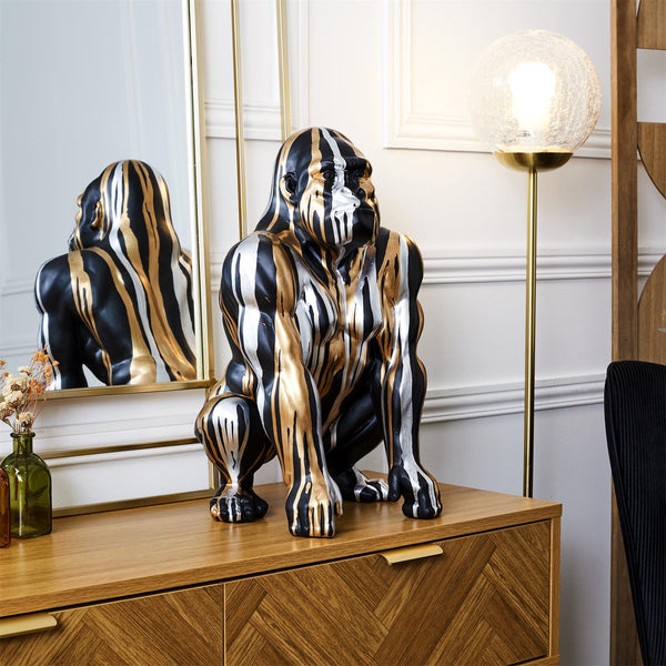 Statue gorille noir coulures dorées et argentées H45 cm