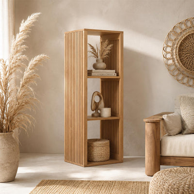 Étagère colonne 3 cases effet bois clair H99 cm