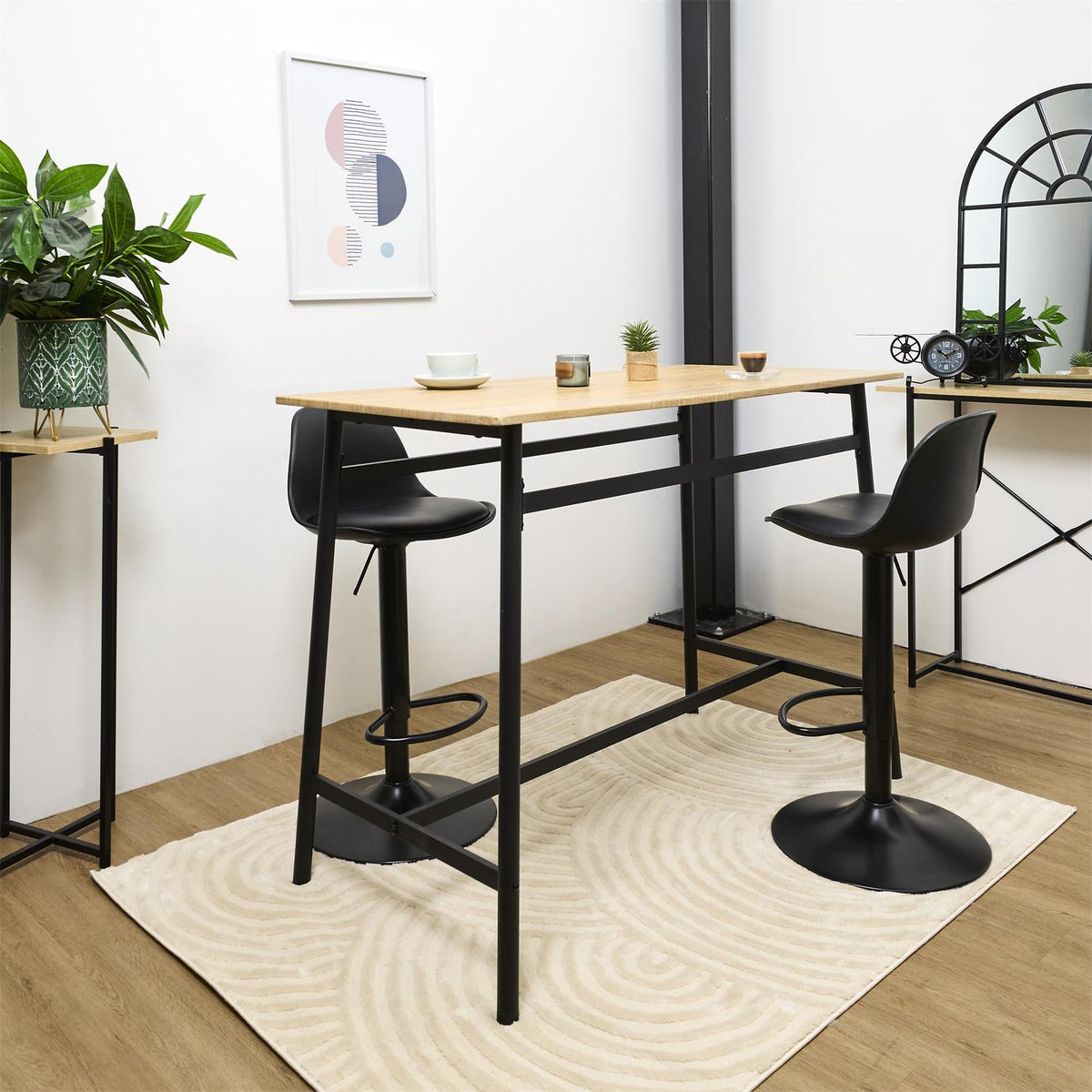 Table haute mange-debout effet bois et métal noir 116 x 60 cm