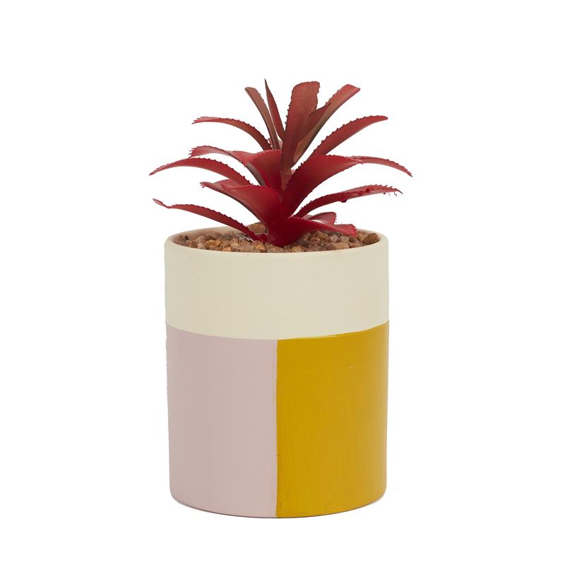 Plante artificielle jaune et rose en céramique H16