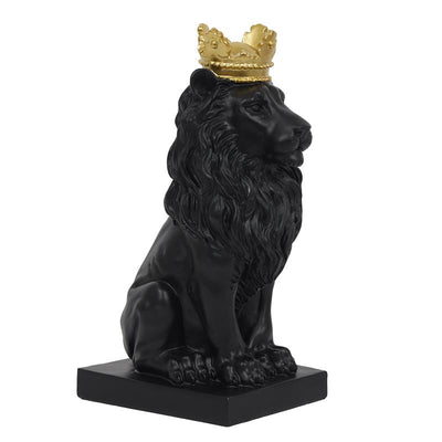 Statue lion noir couronne dorée H30