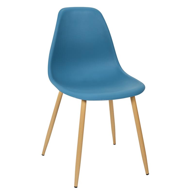 Chaise bleu turquoise pied effet bois