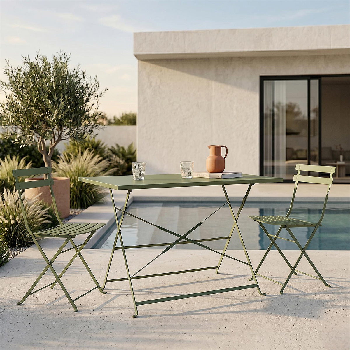 Table de jardin pliante en métal kaki 110 x 70 cm