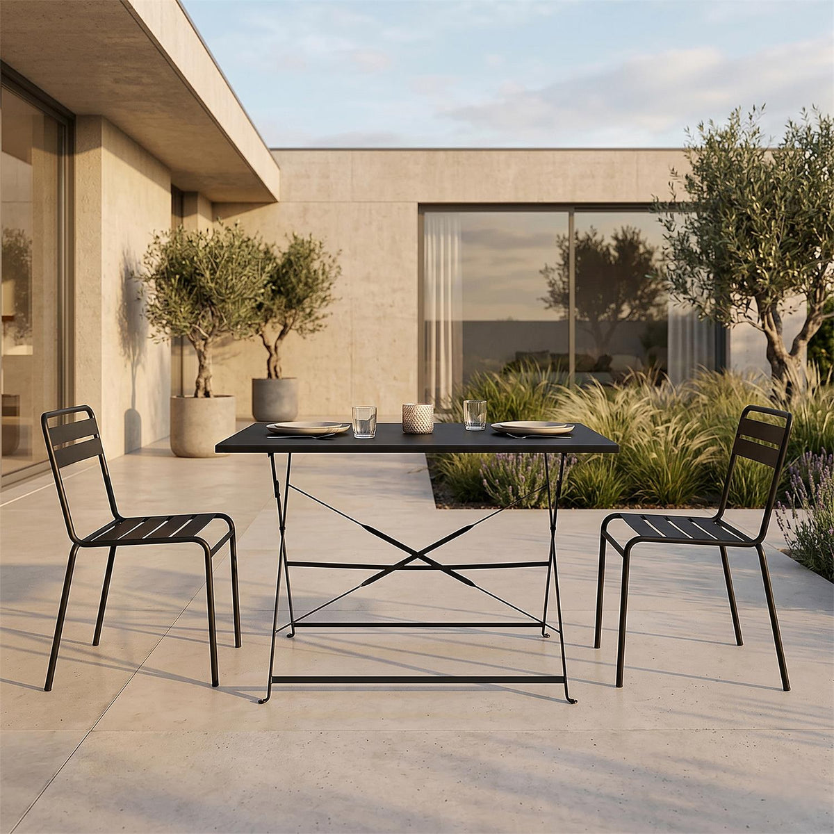 Table de jardin pliante en métal noir 110 x 70 cm