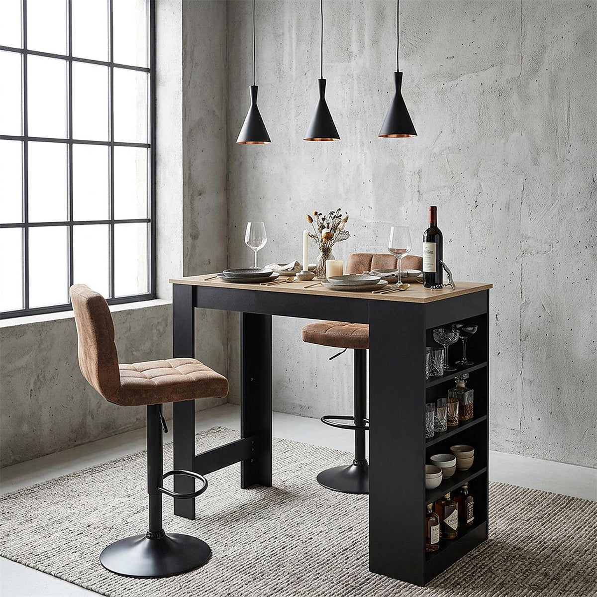 Lot de 2 chaises de bar réglables en simili cuir marron et métal noir