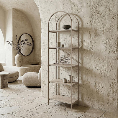 Étagère arche 5 niveaux en métal beige et tablettes effet pierre L40 cm