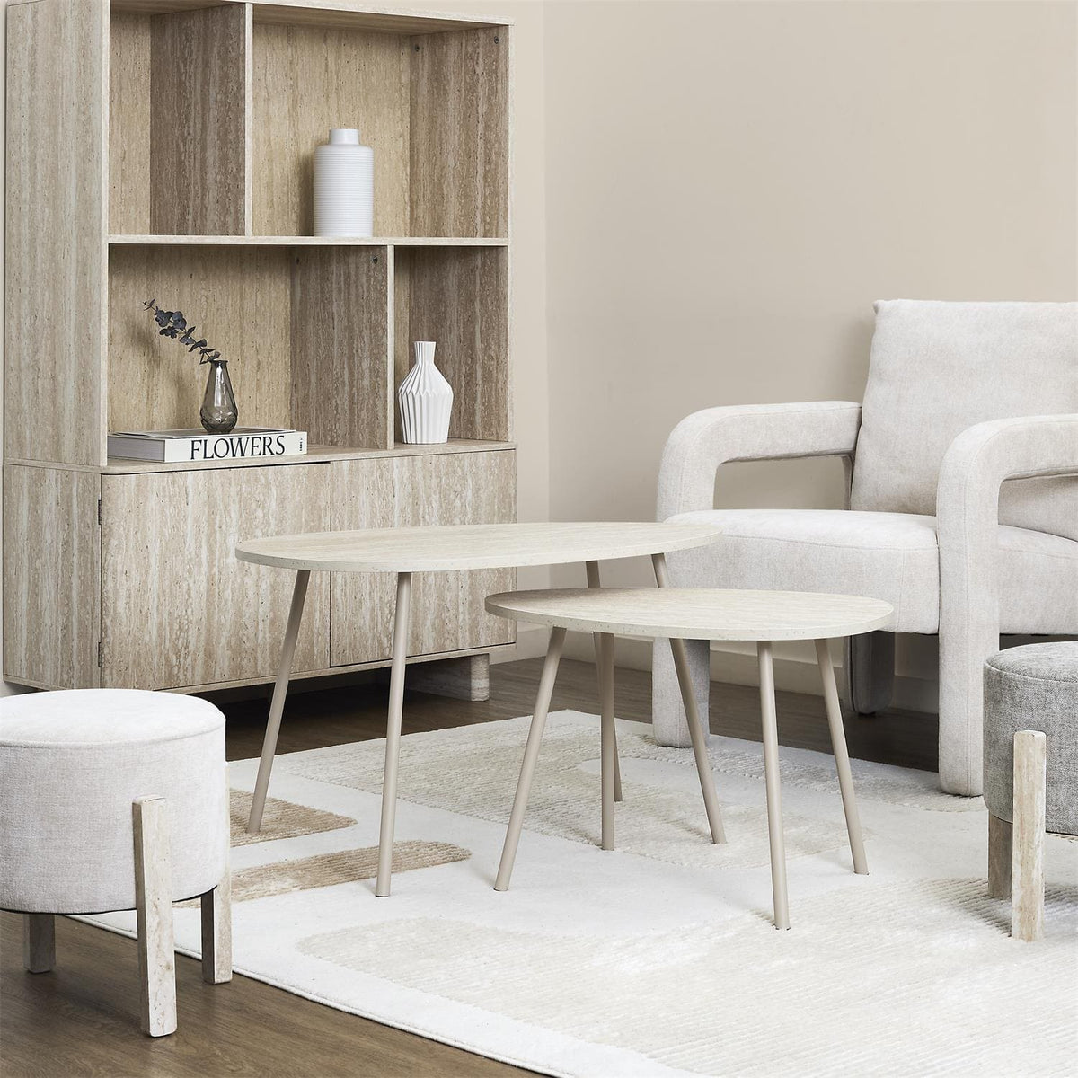 Lot de 2 tables basses en bois effet travertin