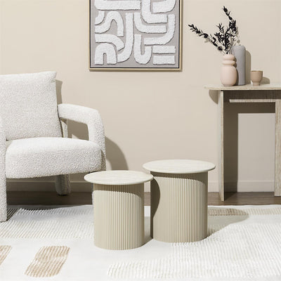 Lot de 2 tables basses en bois effet travertin