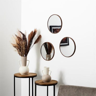 Lot de 3 miroirs effet bois ronds