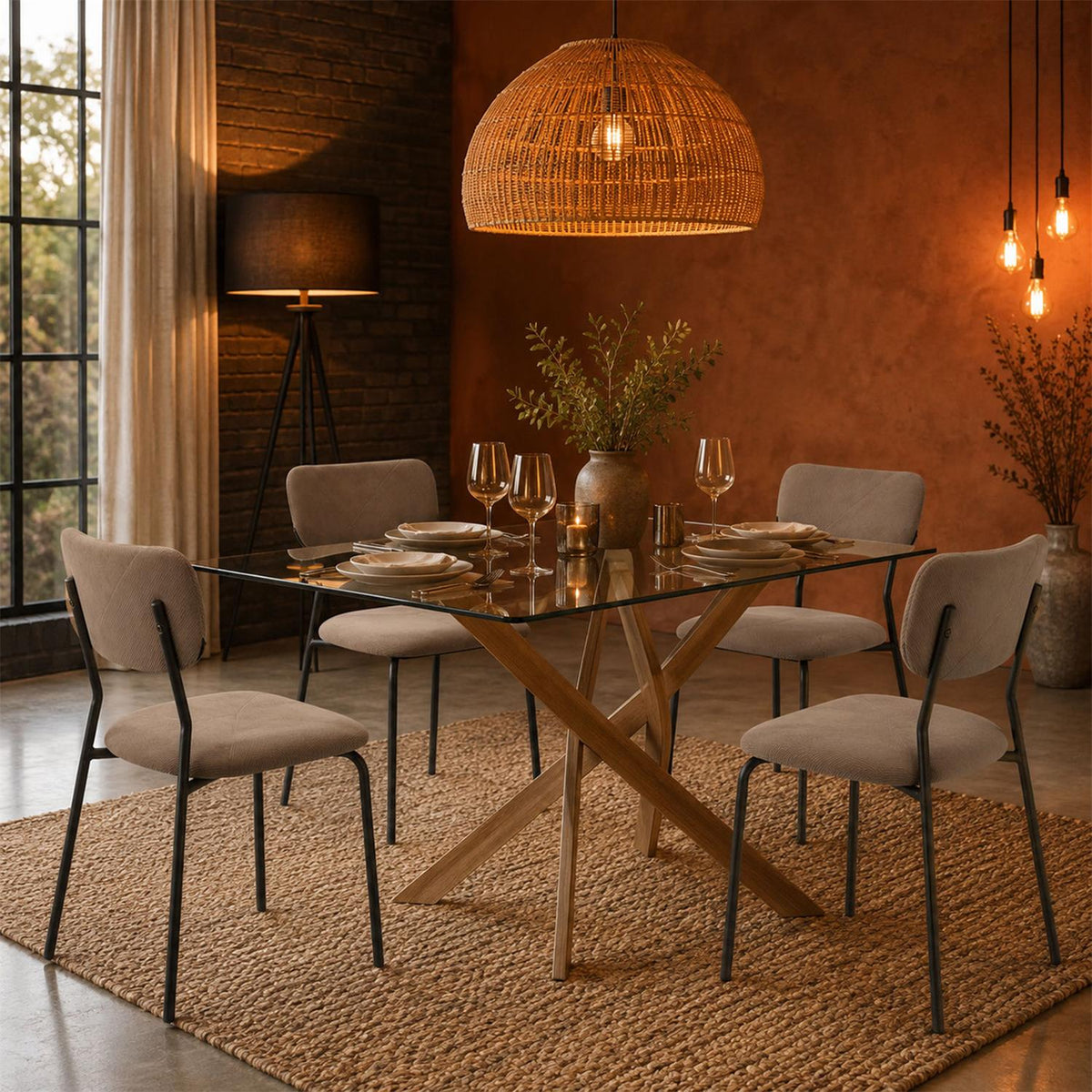 Lot de 4 chaises en velours côtelé taupe pieds métal noir