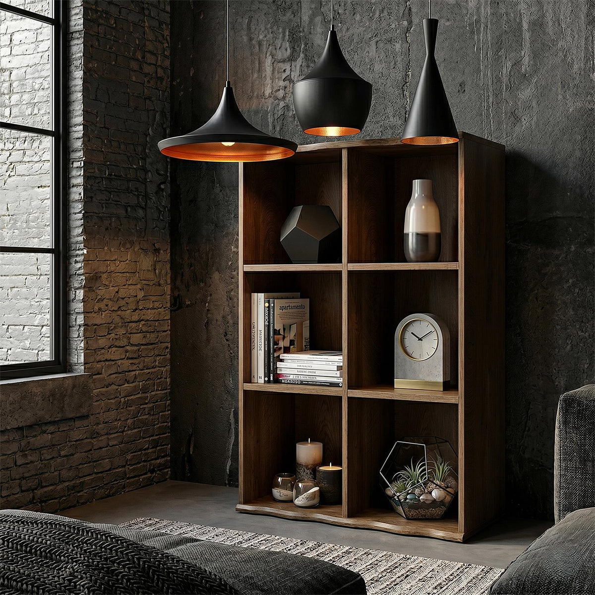 Étagère 6 cases effet bois L67 x H98 cm