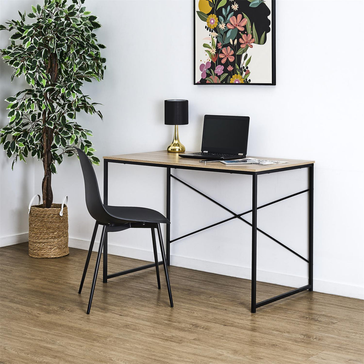 Bureau effet bois et métal noir 110 x 60 cm