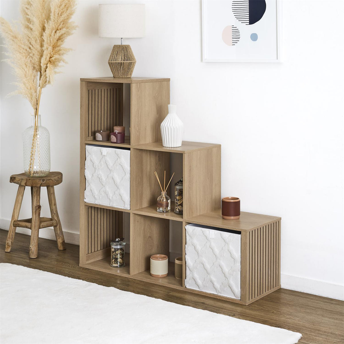 Étagère escalier 6 cases effet bois L102 cm