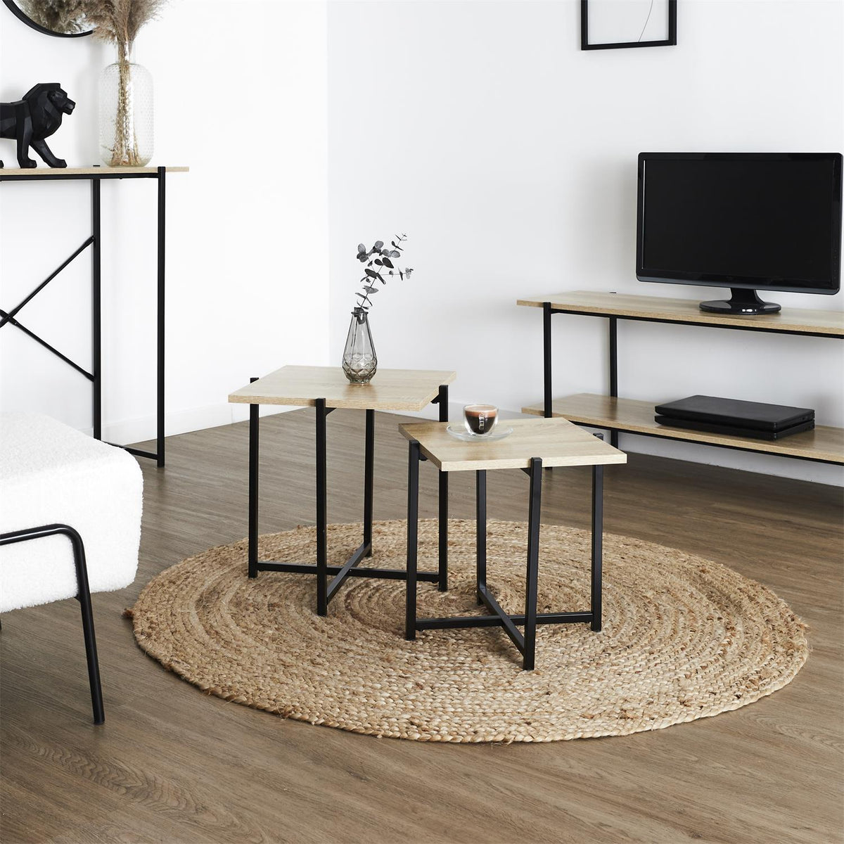 Lot de 2 tables basses en bois et métal