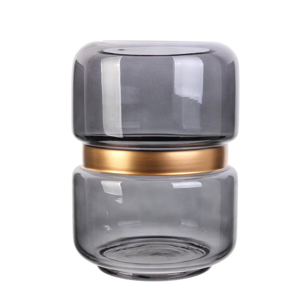 Jarrón con aro dorado H20,5 gris