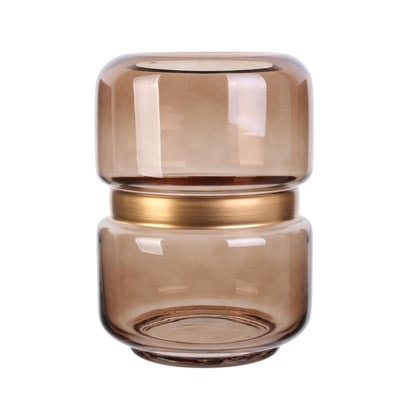 Vase cerclage doré fumé H20.5 taupe
