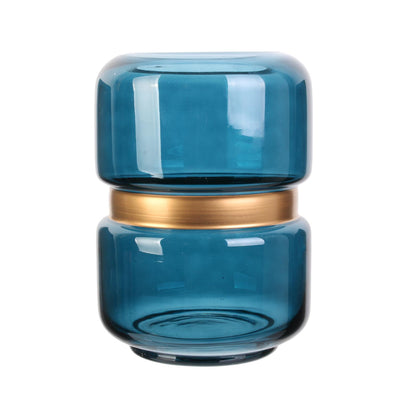 Vase cerclage doré bleu H20.5