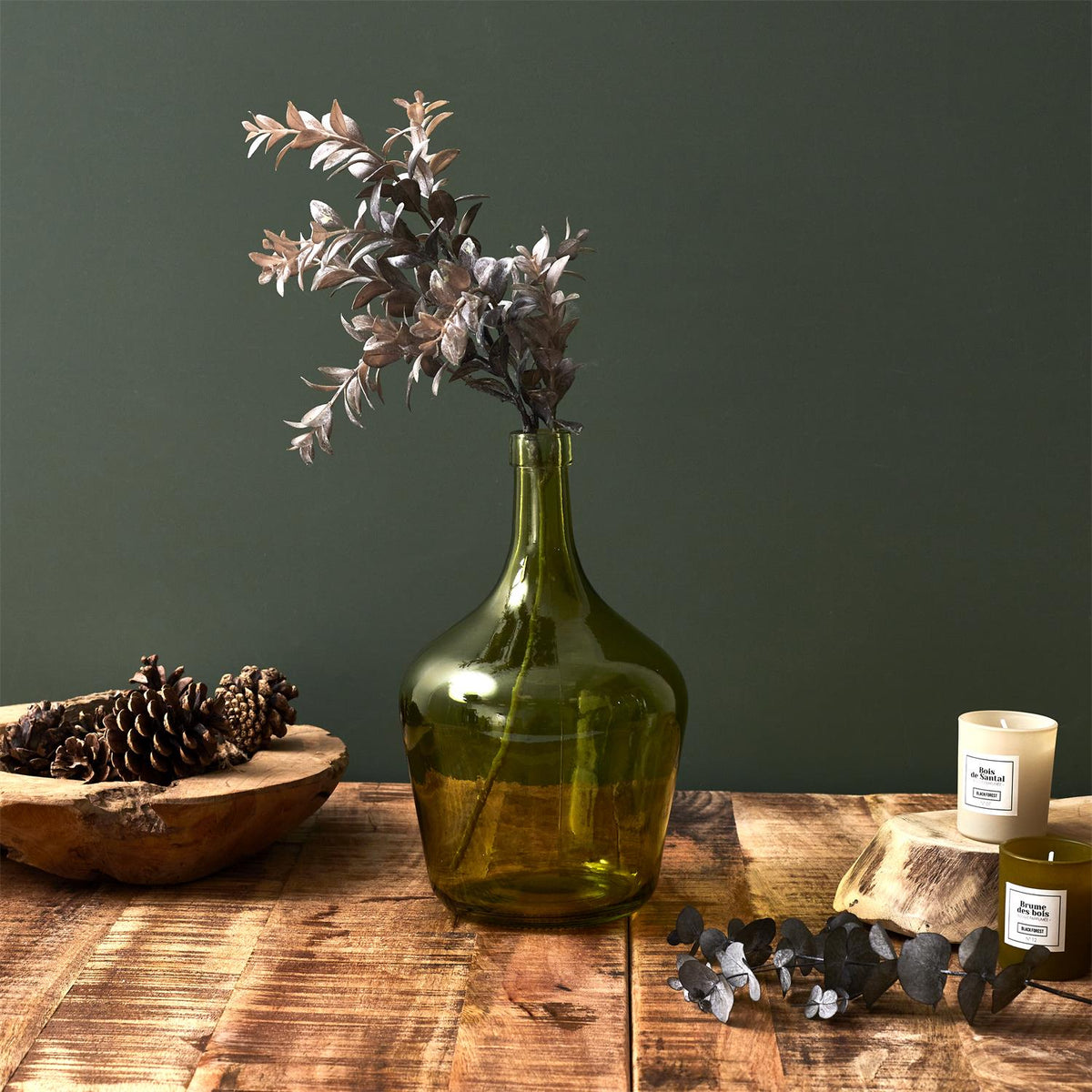 Vase en verre vert fumé H26