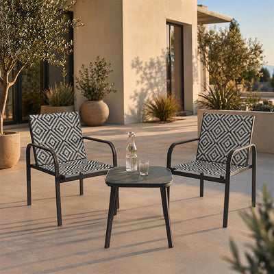 Conjunto de jardín de 3 piezas con 2 sillones y mesa baja, estampado geométrico gris