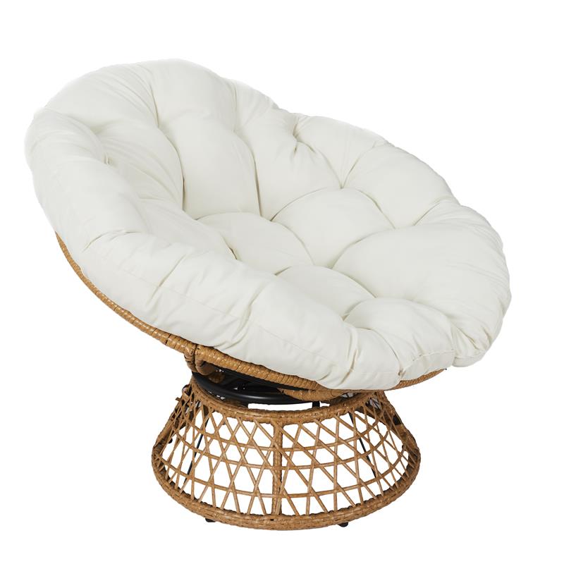 Fauteuil papasan en bois et coussin blanc (Marketplace)