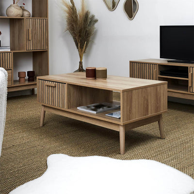 Table basse en bois 1 tiroir + 1 niche