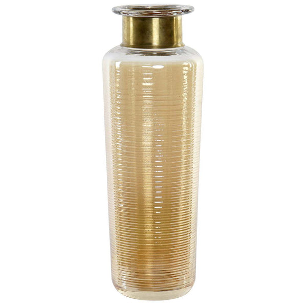 Vase en métal doré et en verre orange H34