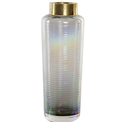 Vase en métal doré et en verre iridescent H32