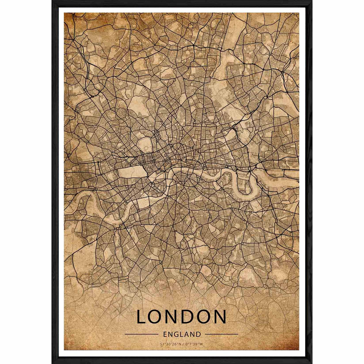 Tableau LONDON avec cadre noir OLD – Taille 23x32