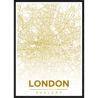 Tableau LONDON avec cadre noir ALL JAUNE – Taille 32x42