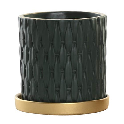 Vase en ciment design vert et doré H15