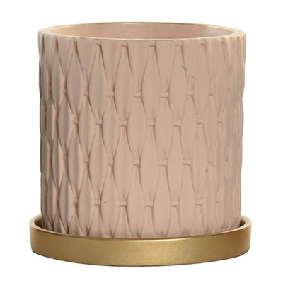 Vase en ciment design rose pâle et doré H15