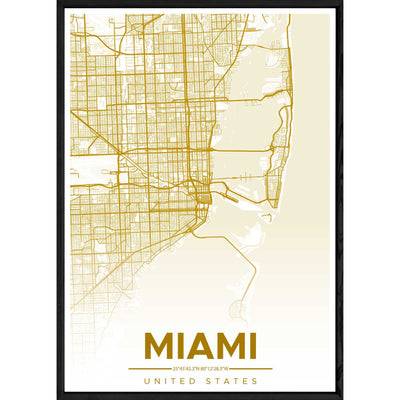 Tableau MIAMI avec cadre noir ALL JAUNE – Taille 32x42