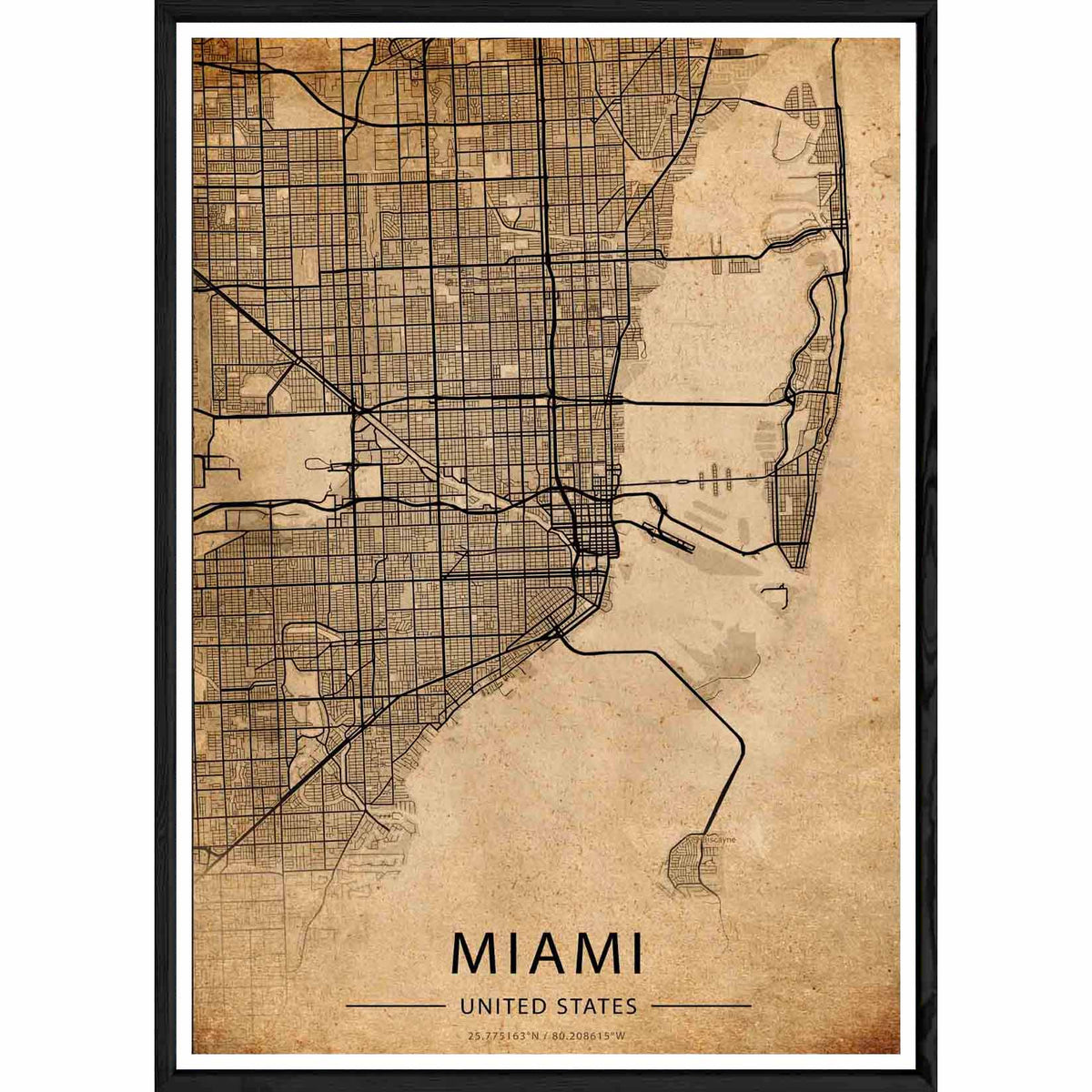Cuadro MIAMI con marco negro OLD – Tamaño 23x32
