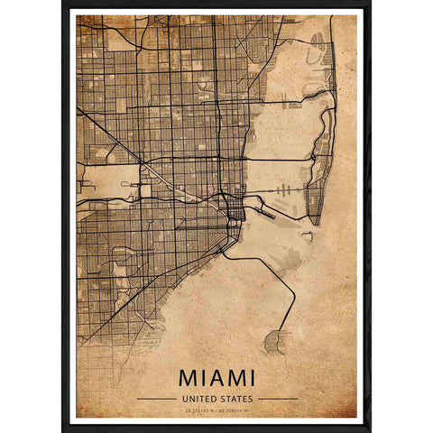 Tableau MIAMI avec cadre noir OLD – Taille 32x42