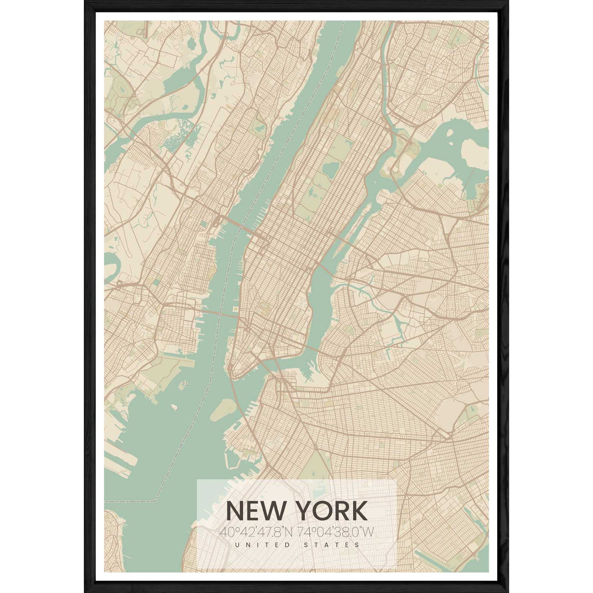 Tableau NEW YORK avec cadre noir ALL NATUREL – Taille 32x42